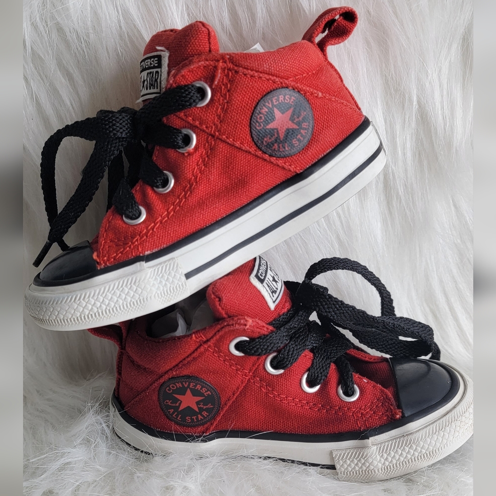 RED/BLACK CANVAS CONVERSE HIGH TOPS
